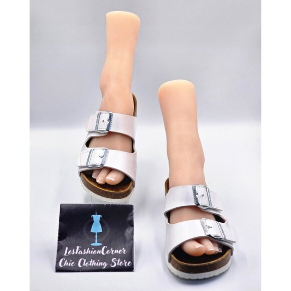 Ara Women's Laminado Pearl White Leather Slip-On Sandals Size 7.5 (38) 2521 - Picture 2 of 16